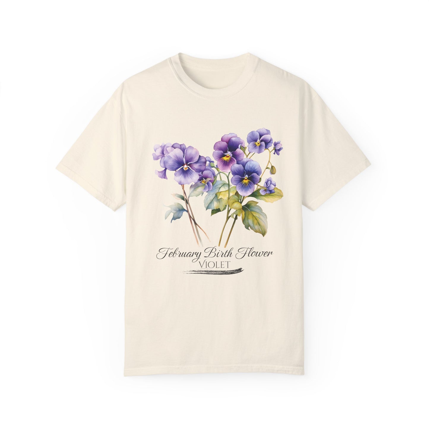 February Birth Flower "Violet" - Unisex Garment-Dyed T-shirt