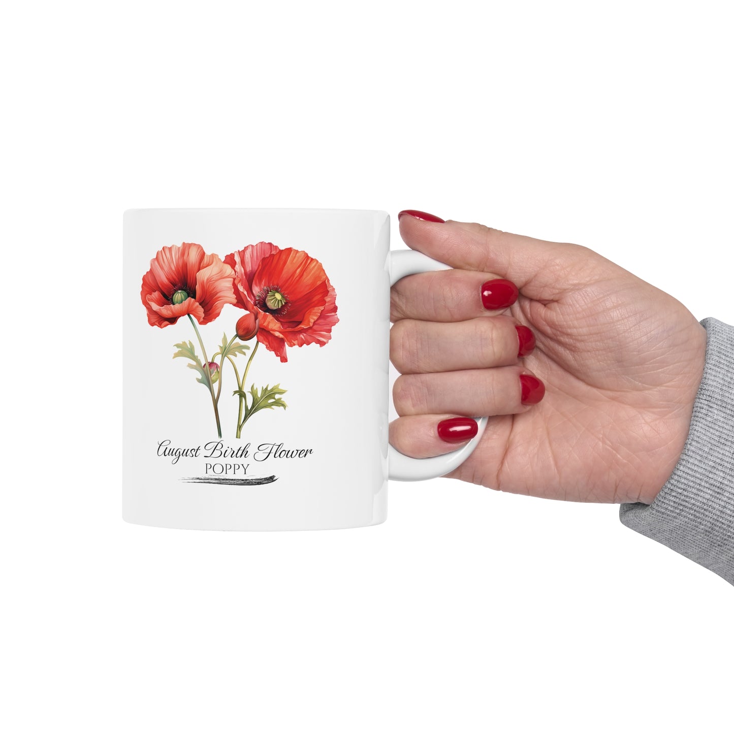 August Birth Flower (Poppy): Ceramic Mug 11oz