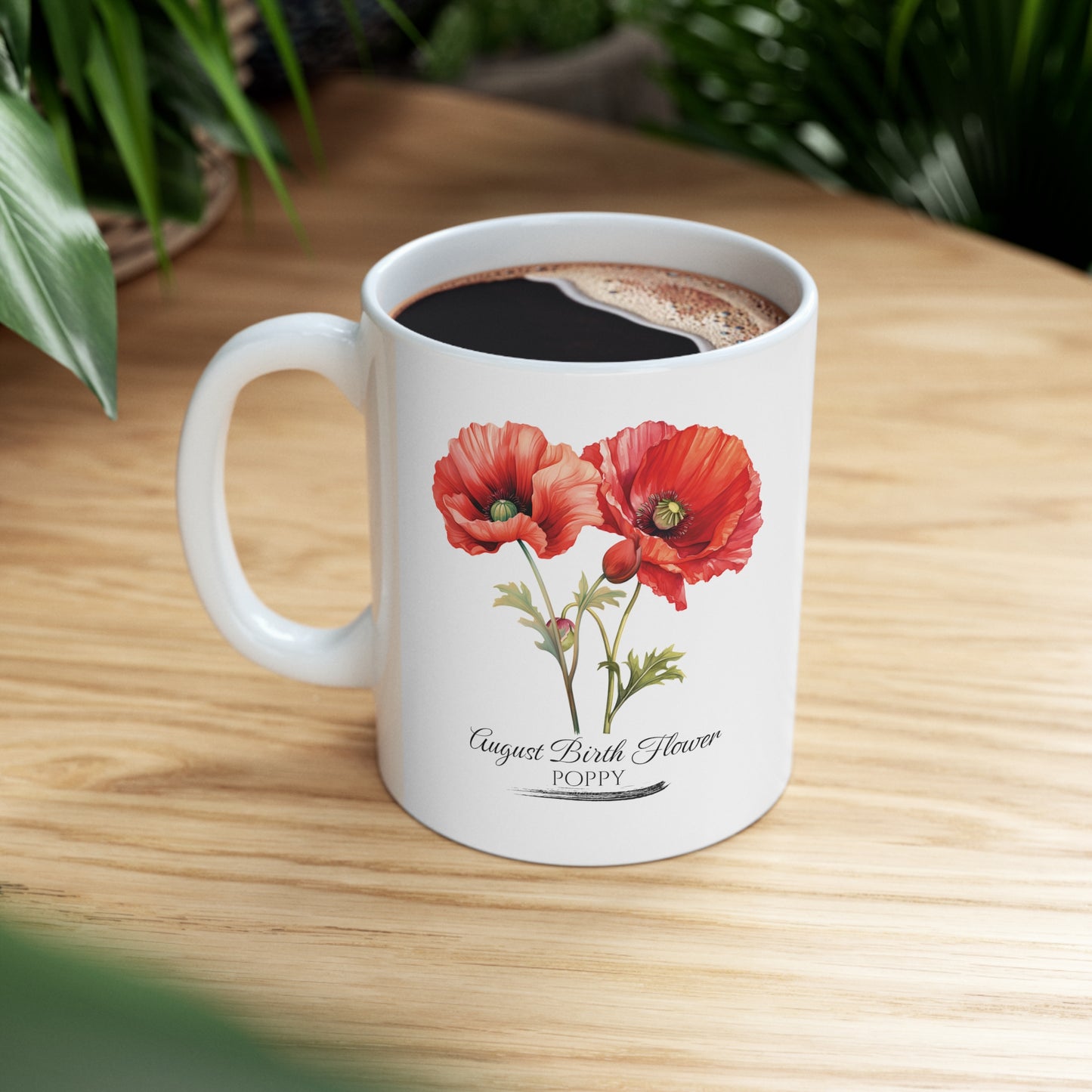 August Birth Flower (Poppy): Ceramic Mug 11oz