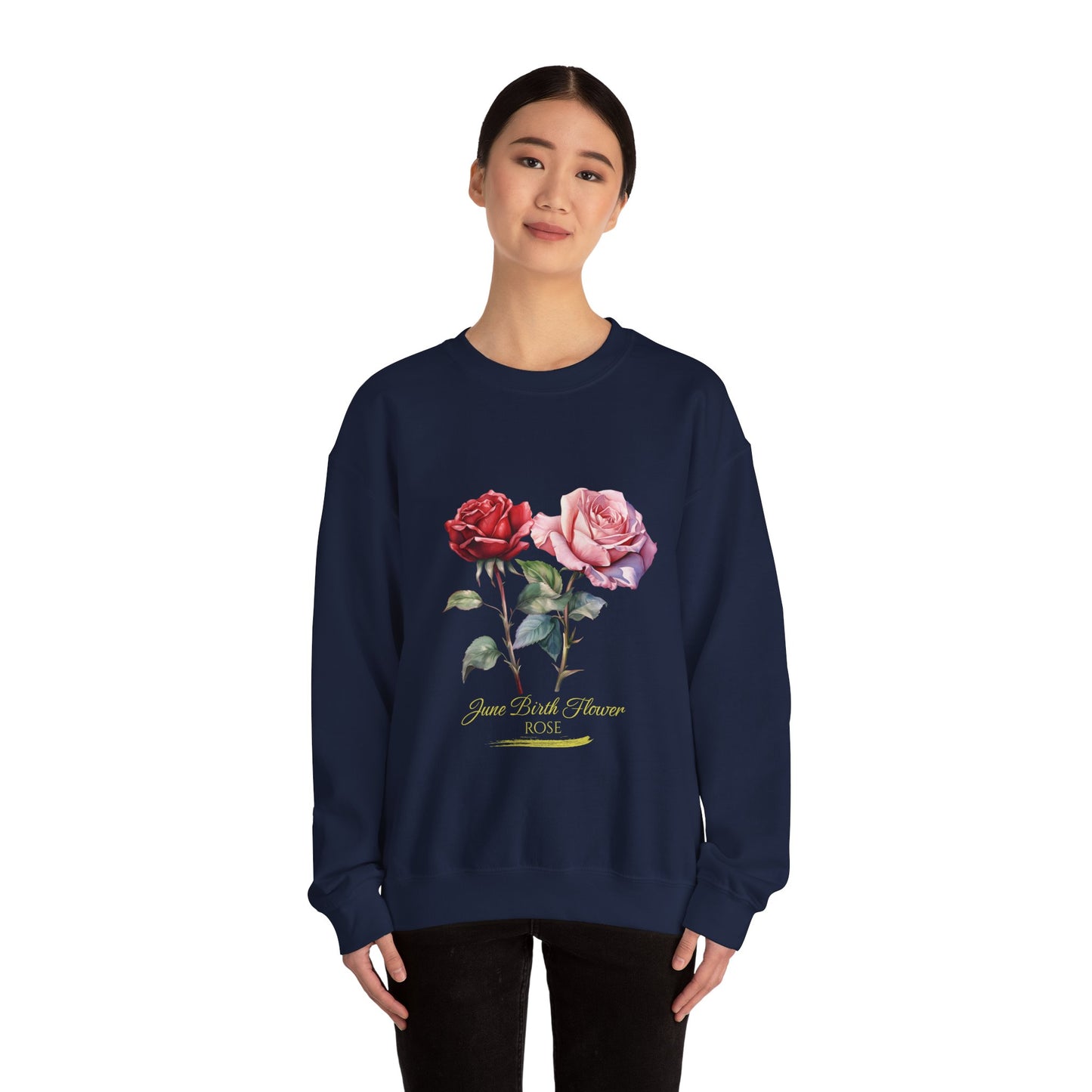 June Birth Flower (Rose) - Unisex Heavy Blend™ Crewneck Sweatshirt