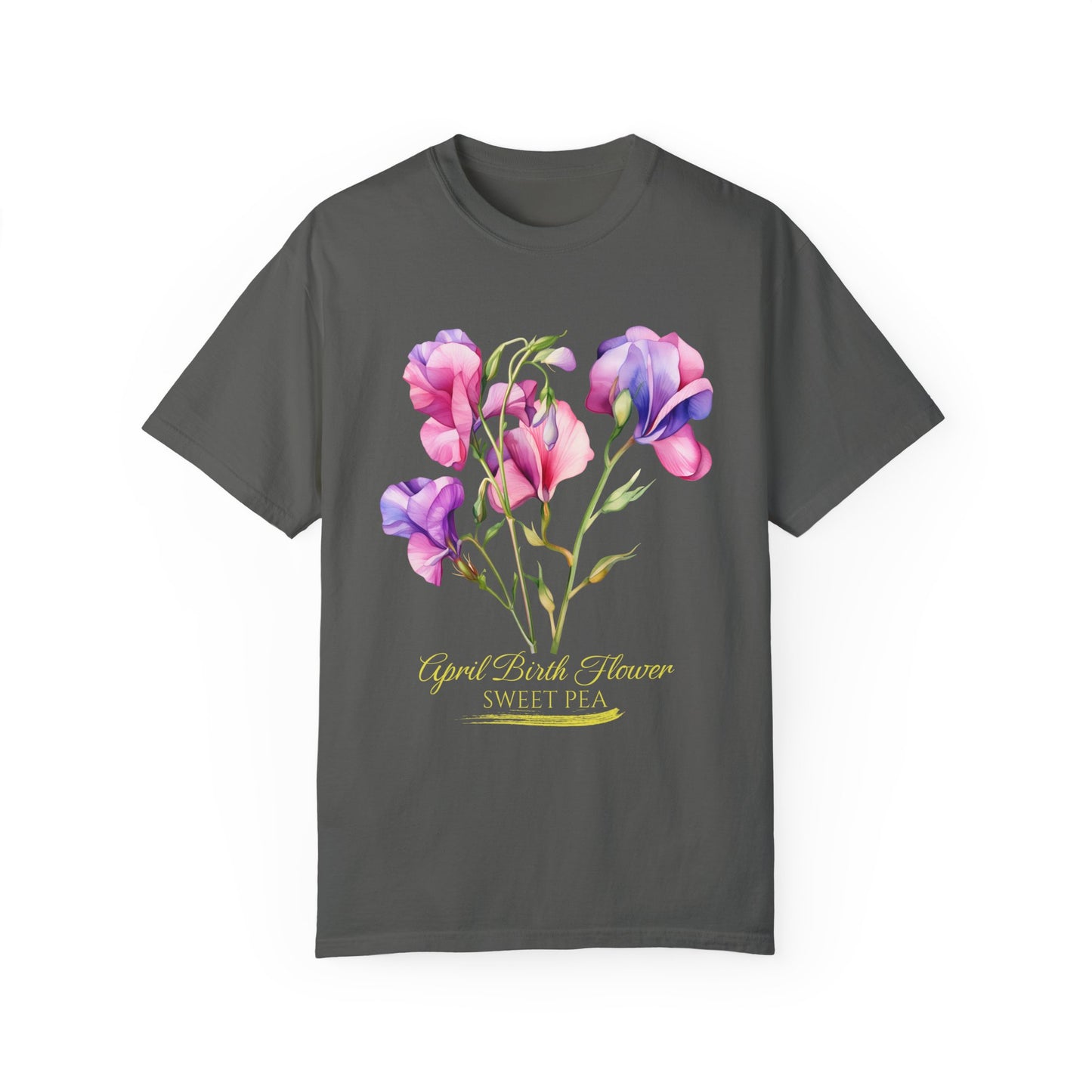 April Birth Flower "Sweet Pea" (For Print on Dark Fabric) - Unisex Garment-Dyed T-shirt