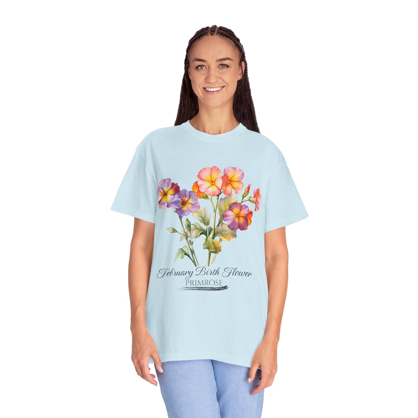 February Birth Flower "Primrose" - Unisex Garment-Dyed T-shirt