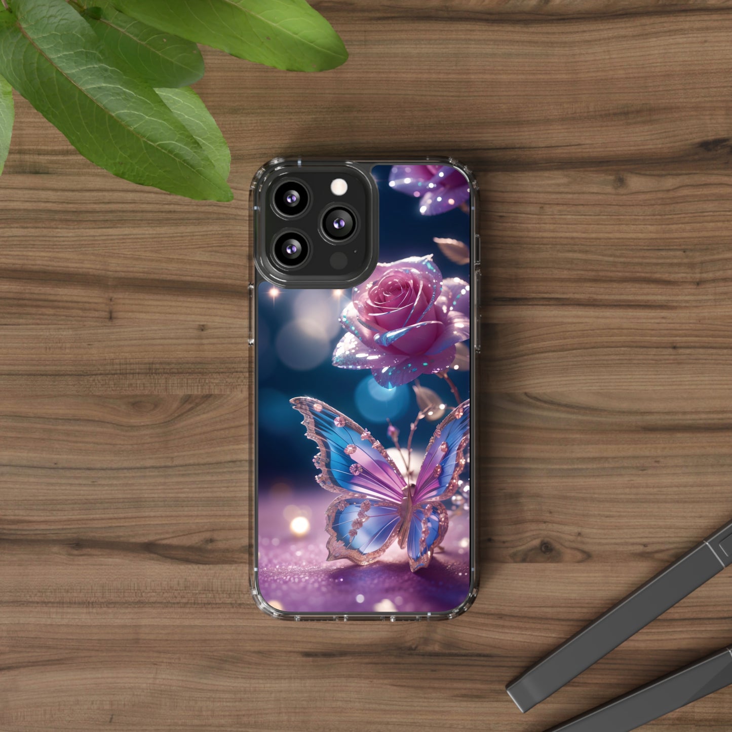 Clear Phone Cases: Fantasy Butterfly and Roses