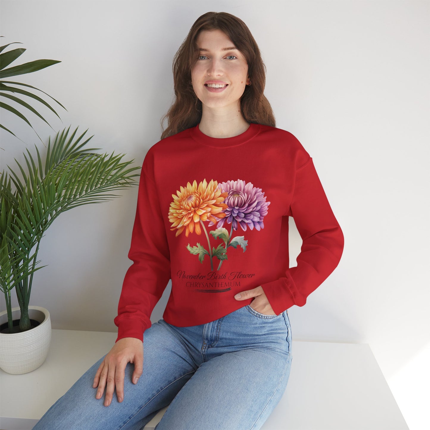 November Birth Flower (Chrysanthemum) - Unisex Heavy Blend™ Crewneck Sweatshirt