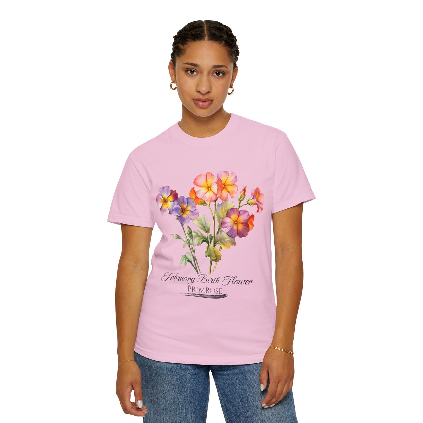 February Birth Flower "Primrose" - Unisex Garment-Dyed T-shirt