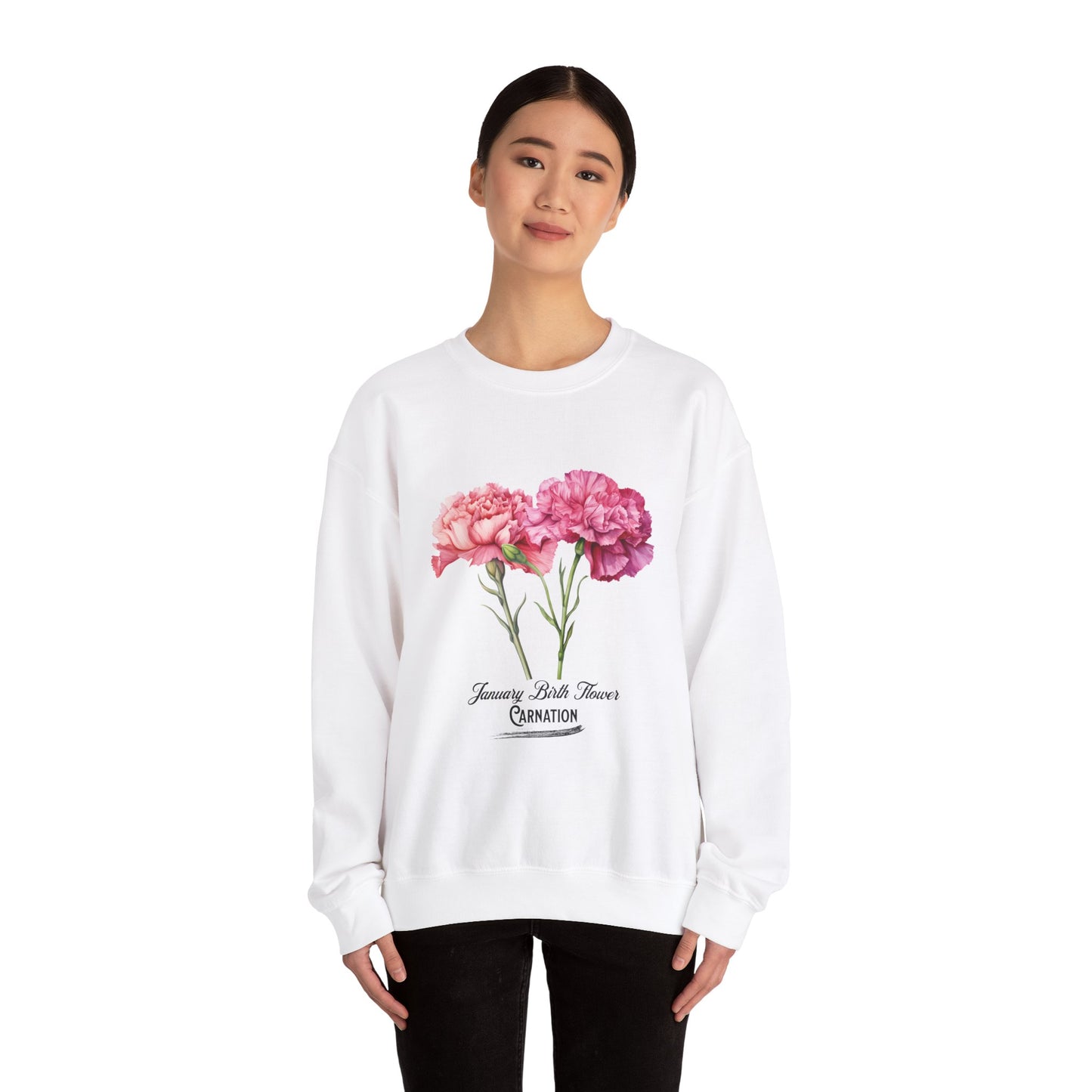 January Birth Flower (Carnation) - Unisex Heavy Blend™ Crewneck Sweatshirt