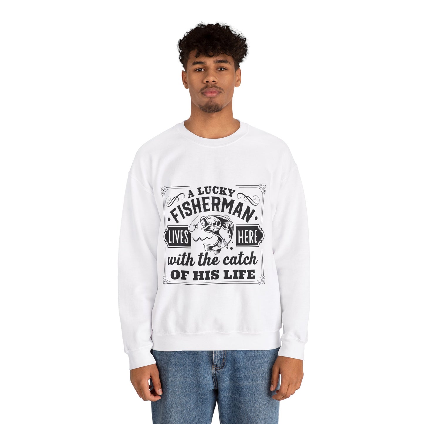 Lucky fisherman lives here - Unisex Heavy Blend™ Crewneck Sweatshirt