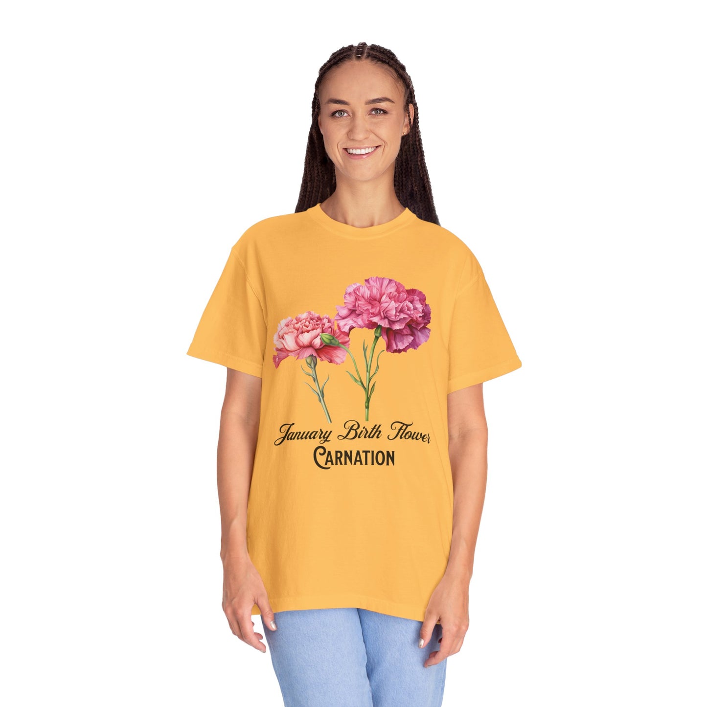 January Birth Flower "Carnation" - Unisex Garment-Dyed T-shirt