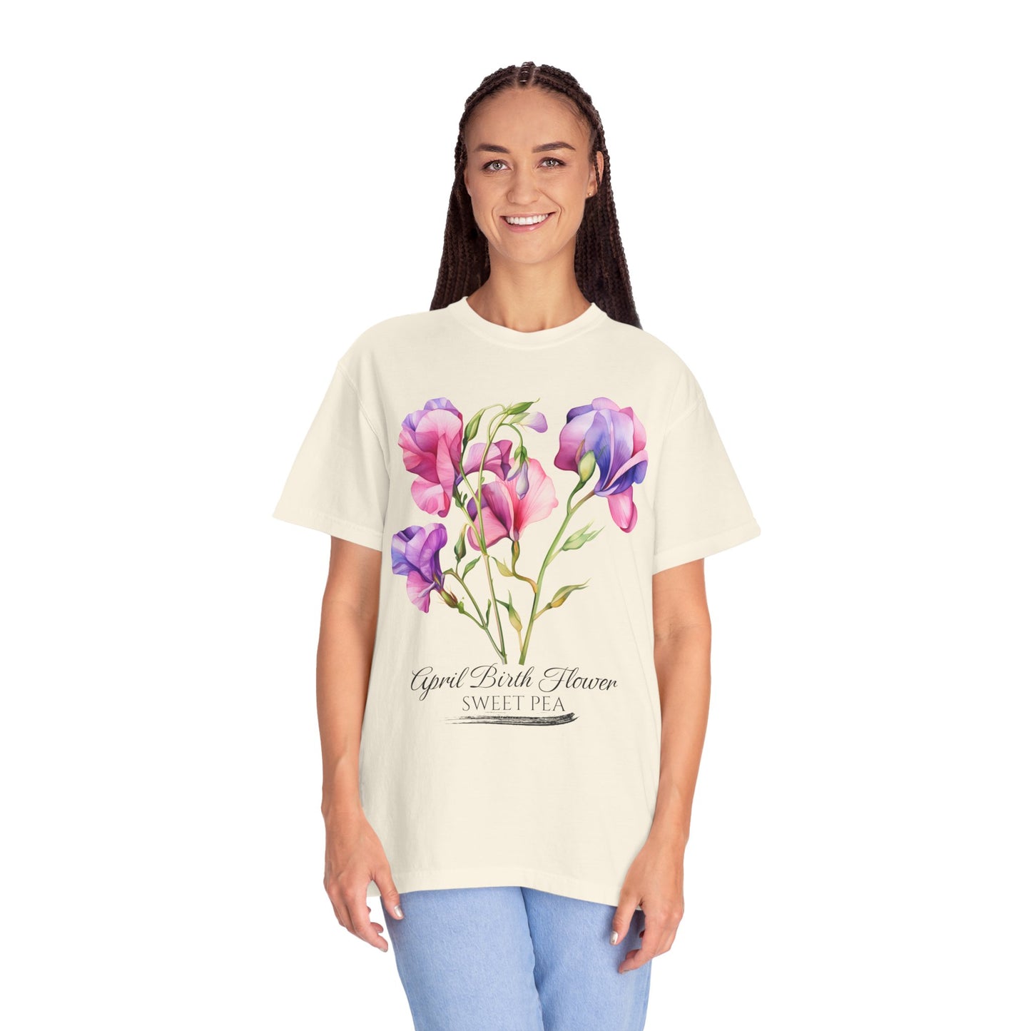 April Birth Flower "Sweet Pea" - Unisex Garment-Dyed T-shirt