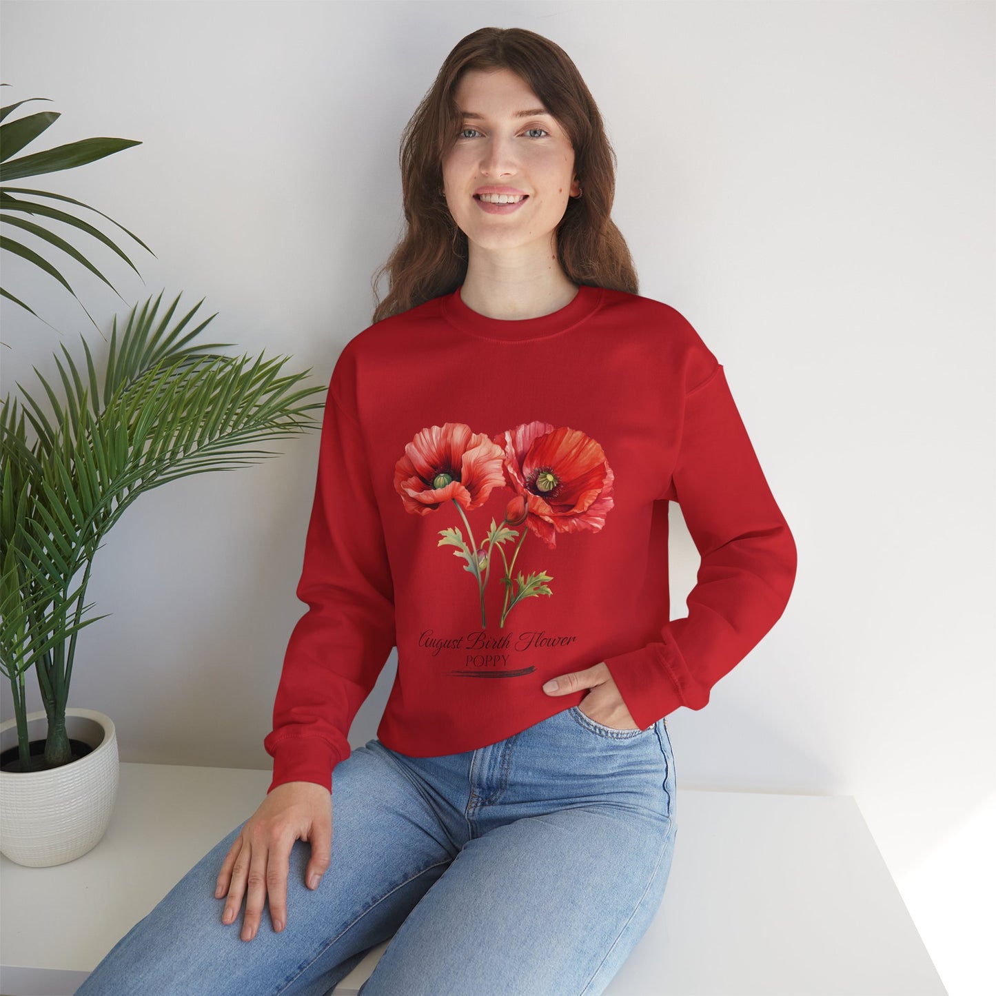 August Birth Flower (Poppy) - Unisex Heavy Blend™ Crewneck Sweatshirt