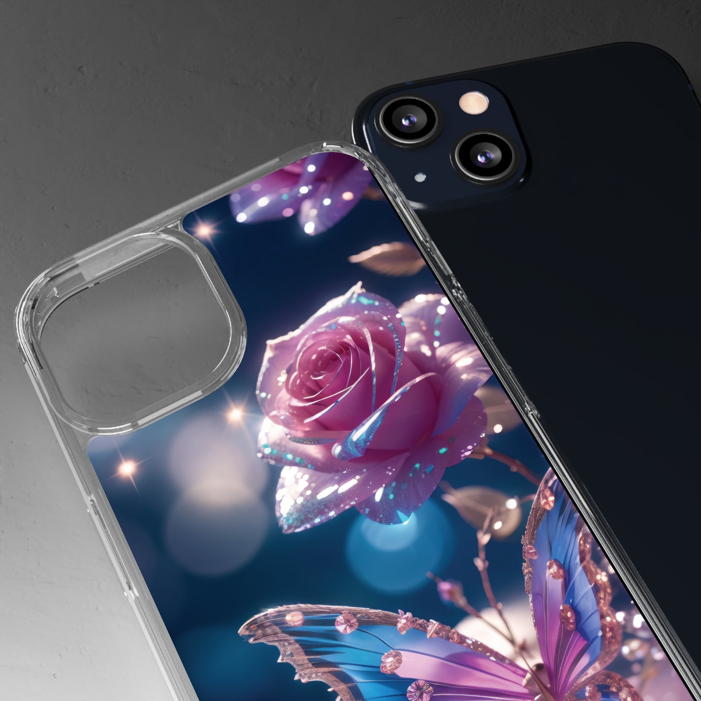 Clear Phone Cases: Fantasy Butterfly and Roses