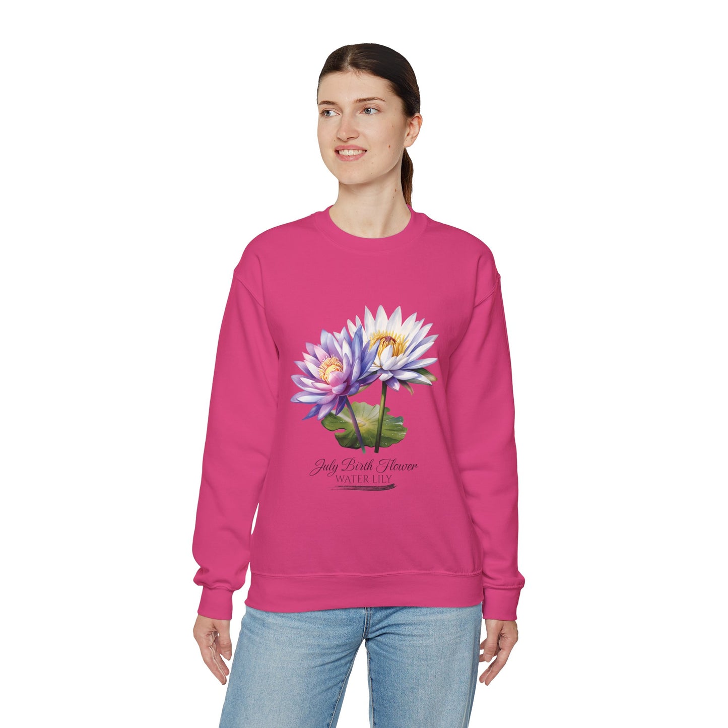 July Birth Flower (Water Lily) - Unisex Heavy Blend™ Crewneck Sweatshirt