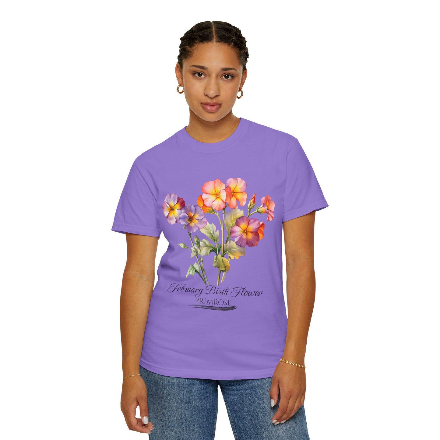 February Birth Flower "Primrose" - Unisex Garment-Dyed T-shirt