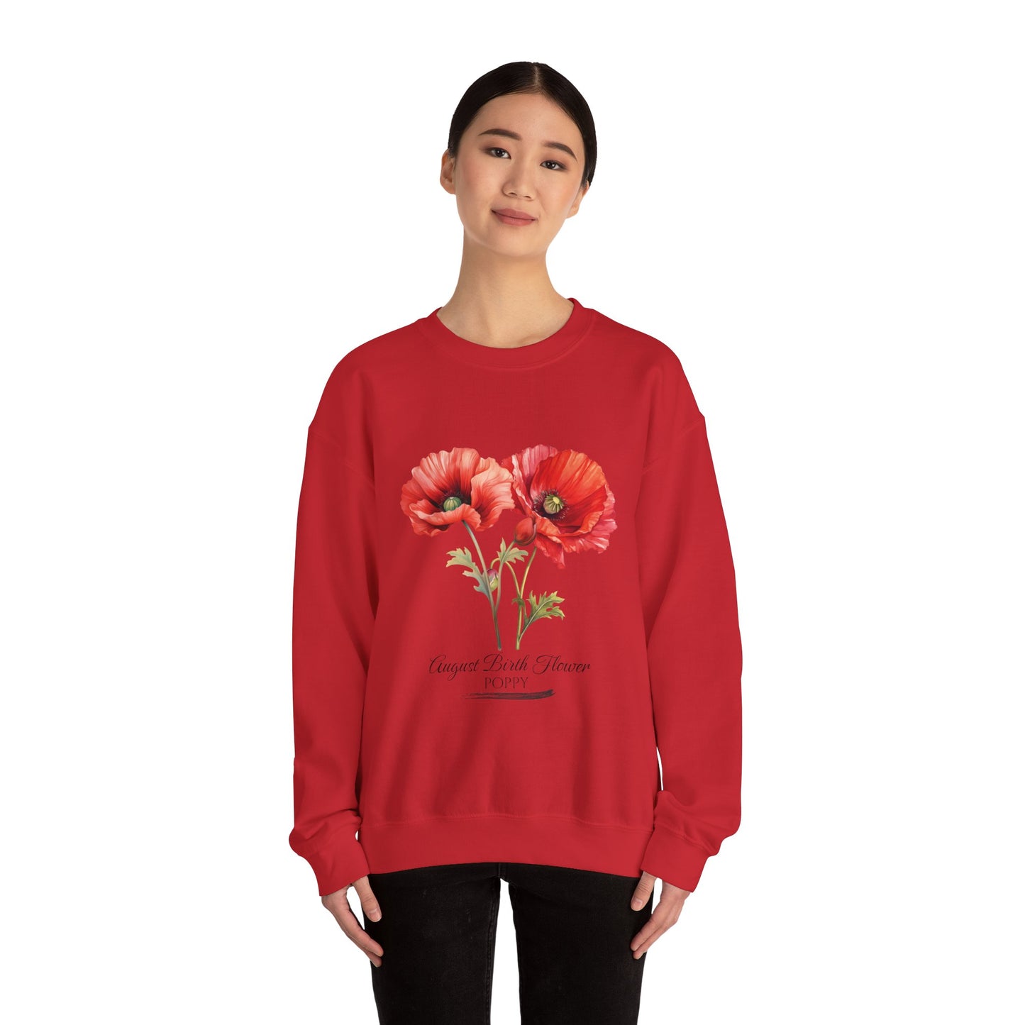 August Birth Flower (Poppy) - Unisex Heavy Blend™ Crewneck Sweatshirt