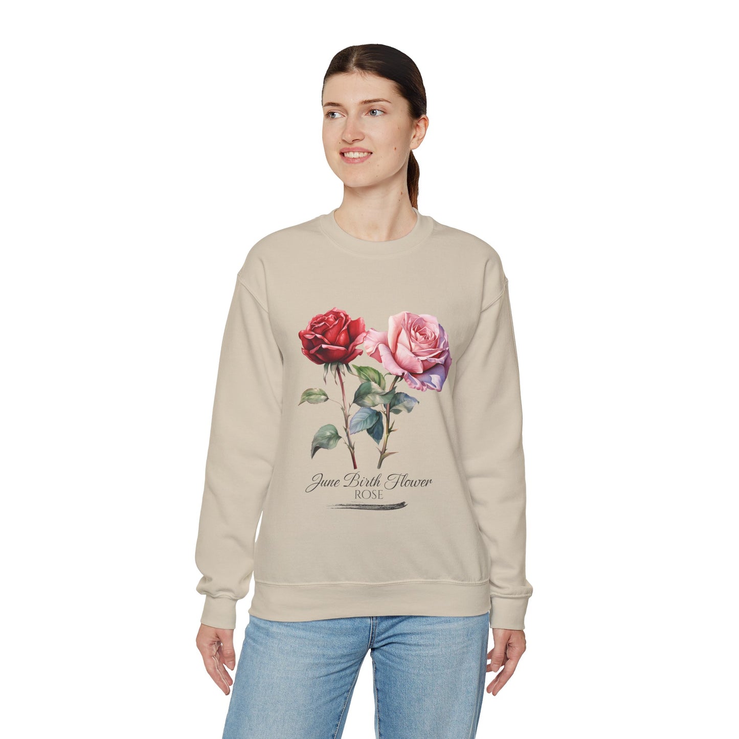 June Birth Flower (Rose) - Unisex Heavy Blend™ Crewneck Sweatshirt