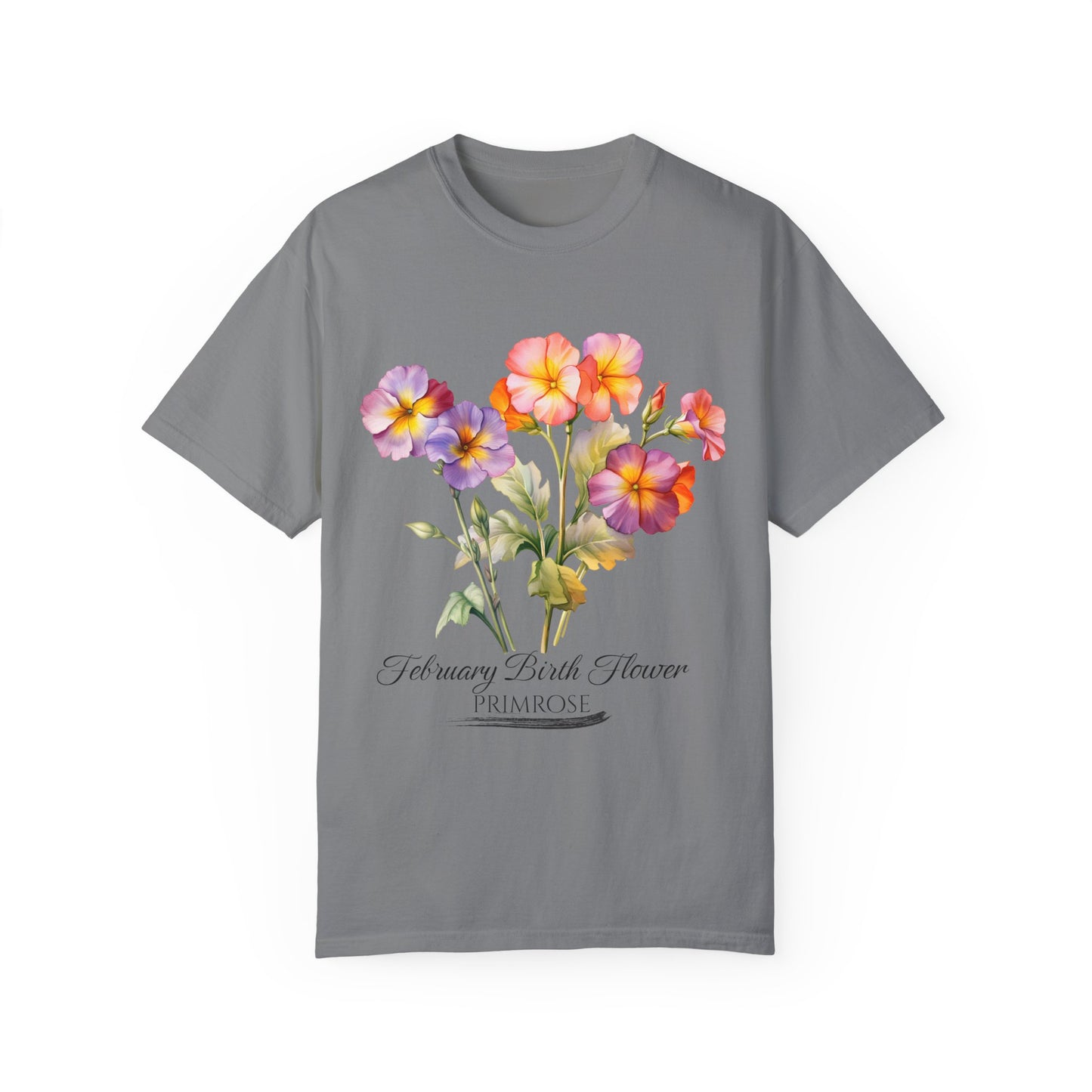 February Birth Flower "Primrose" - Unisex Garment-Dyed T-shirt