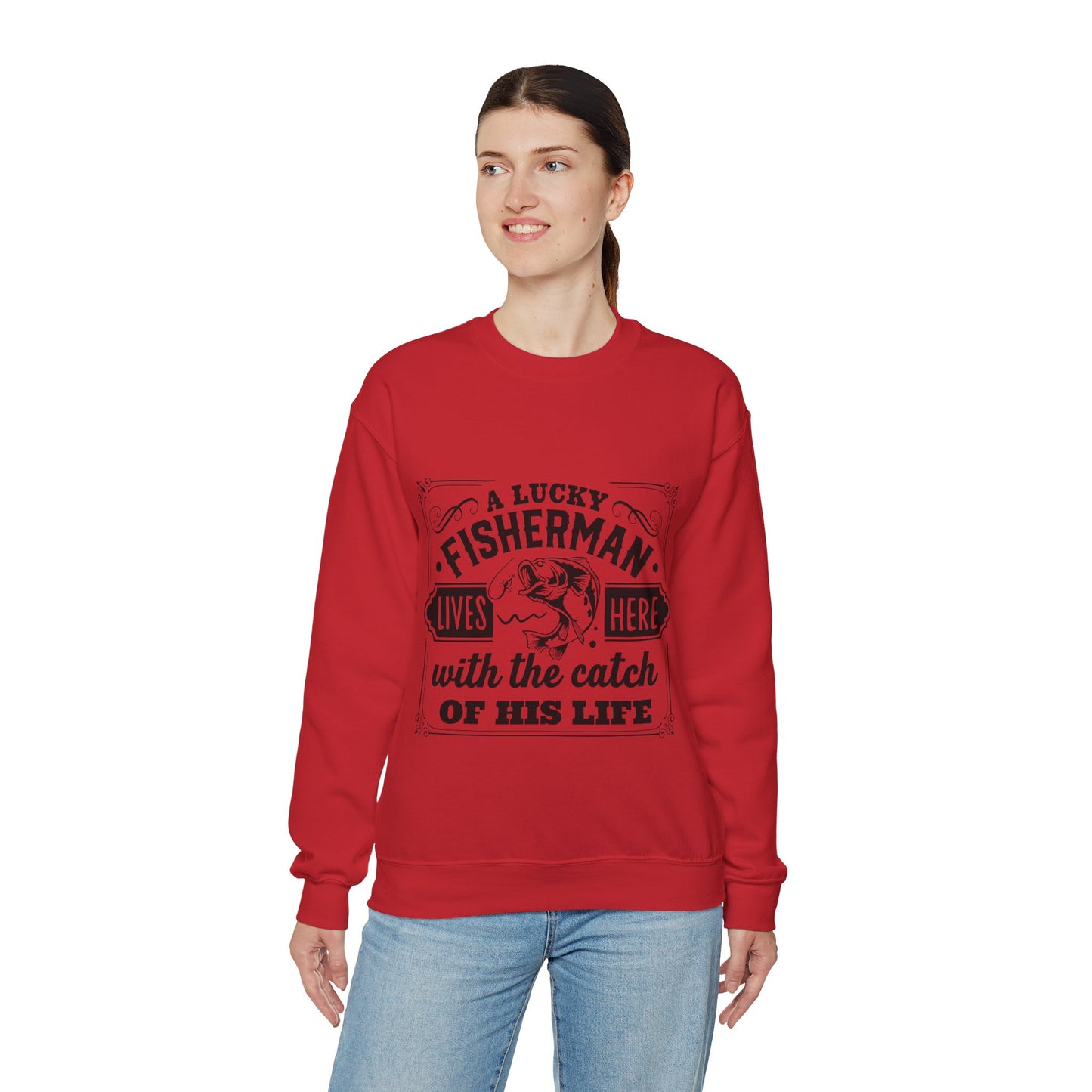 Lucky fisherman lives here - Unisex Heavy Blend™ Crewneck Sweatshirt