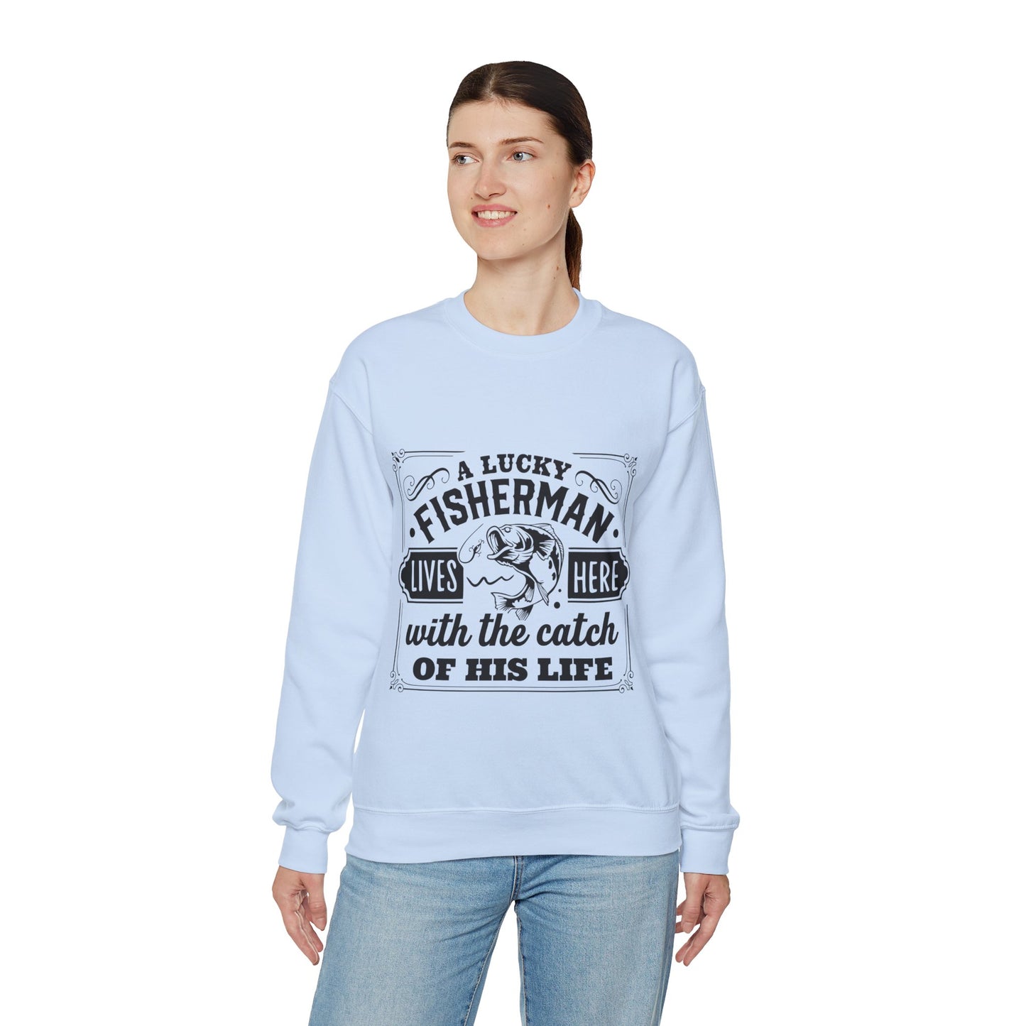 Lucky fisherman lives here - Unisex Heavy Blend™ Crewneck Sweatshirt