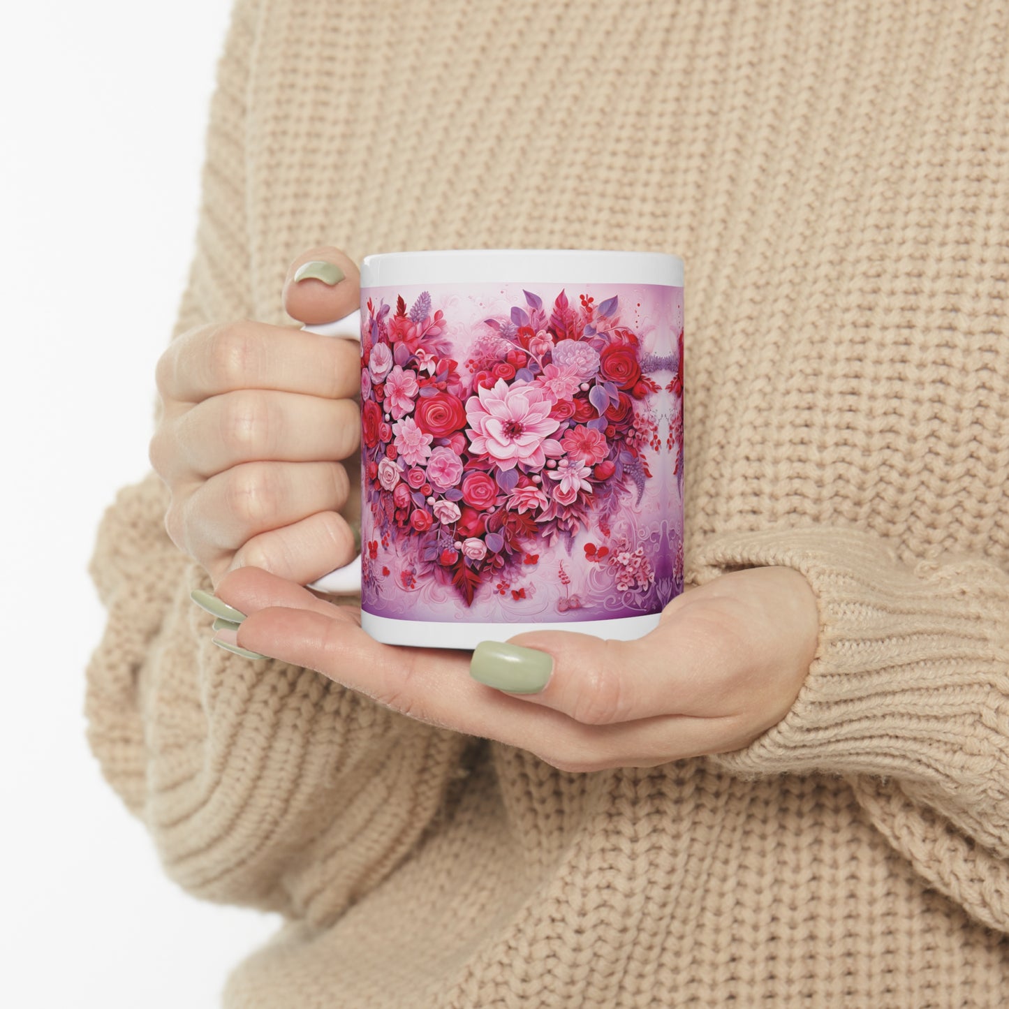 Valentine's Flower Heart: Ceramic Mug 11oz
