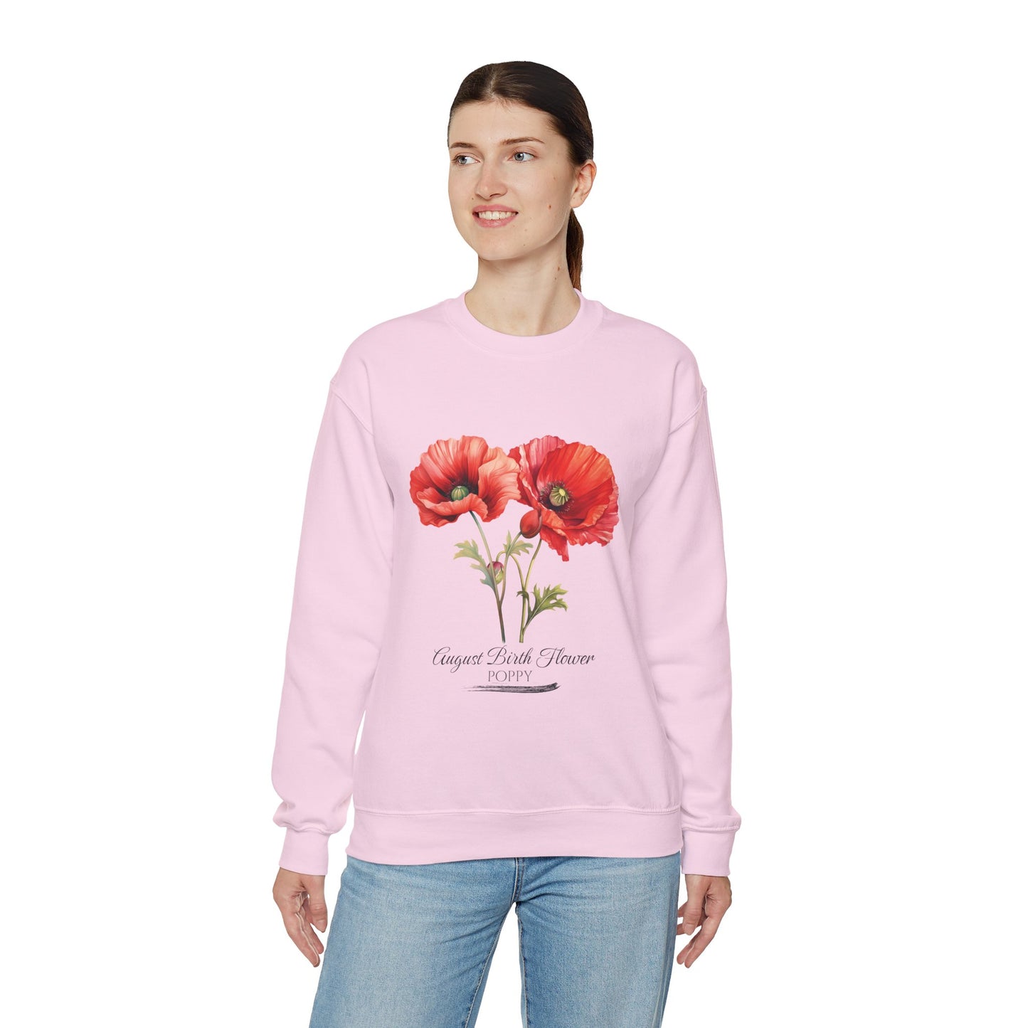 August Birth Flower (Poppy) - Unisex Heavy Blend™ Crewneck Sweatshirt