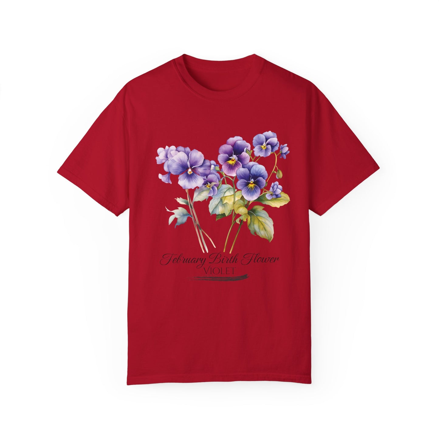 February Birth Flower "Violet" - Unisex Garment-Dyed T-shirt