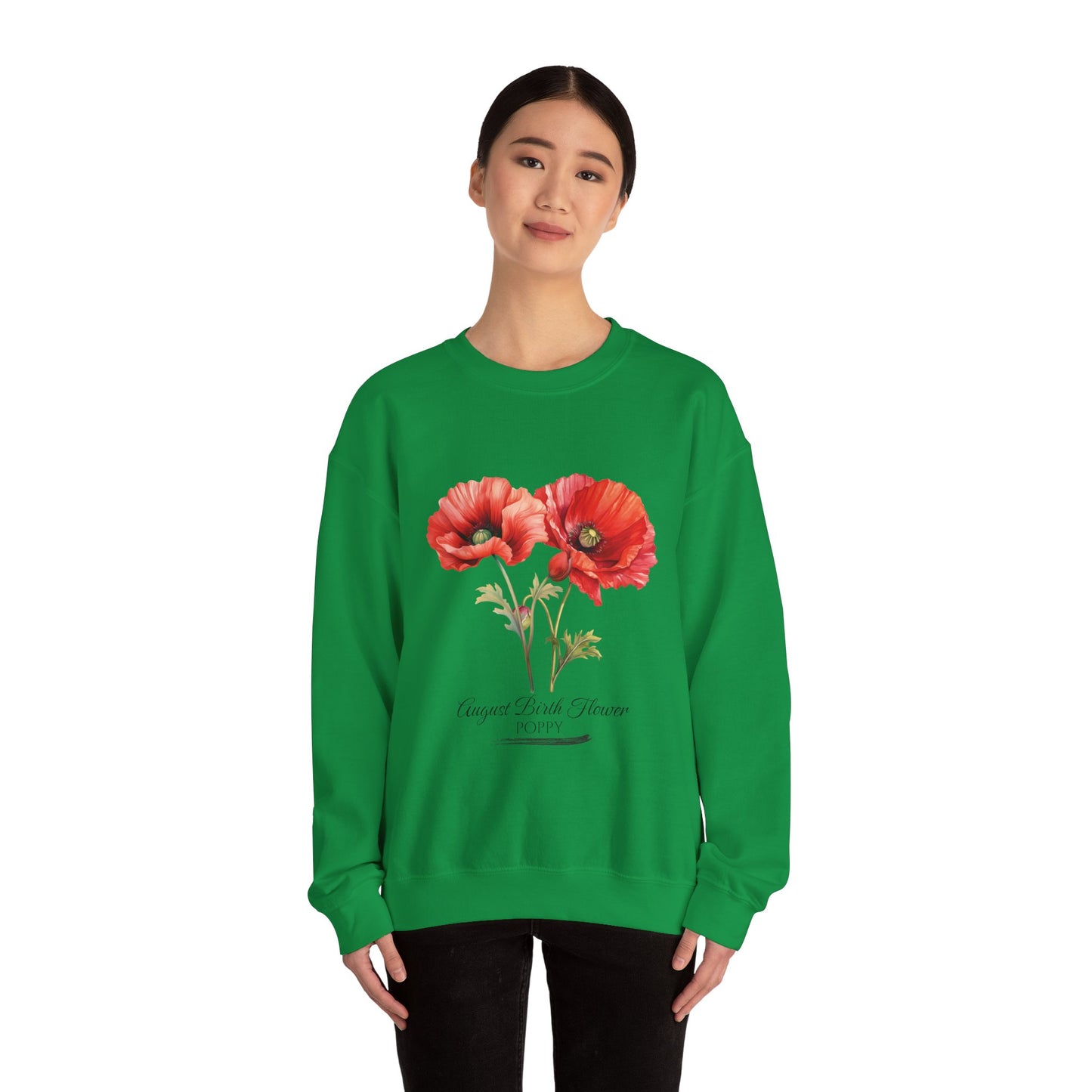 August Birth Flower (Poppy) - Unisex Heavy Blend™ Crewneck Sweatshirt