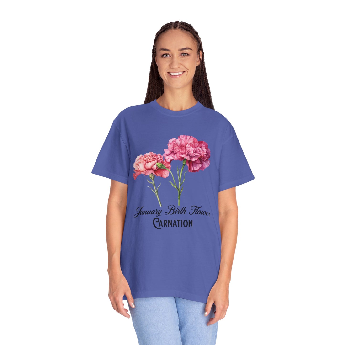 January Birth Flower "Carnation" - Unisex Garment-Dyed T-shirt