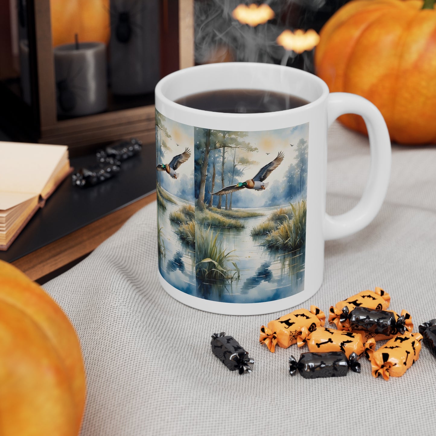 Duck flew over the riverbank: Ceramic Mug 11oz.