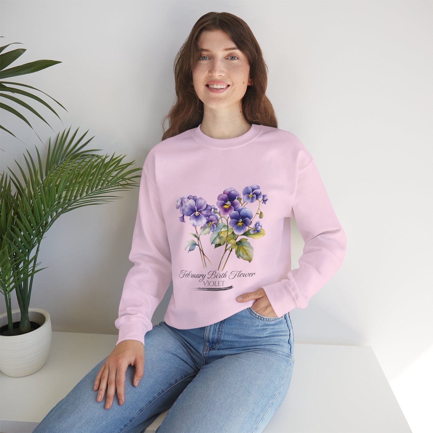 February Birth Flowers (Violet) - Unisex Heavy Blend™ Crewneck Sweatshirt