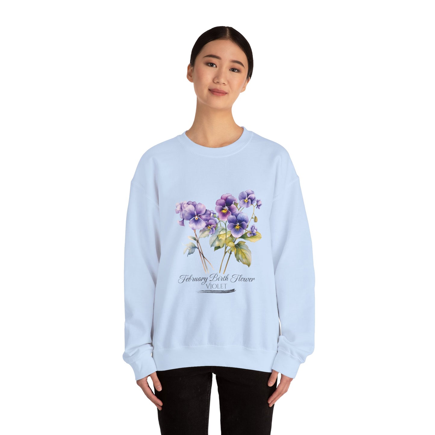 February Birth Flowers (Violet) - Unisex Heavy Blend™ Crewneck Sweatshirt