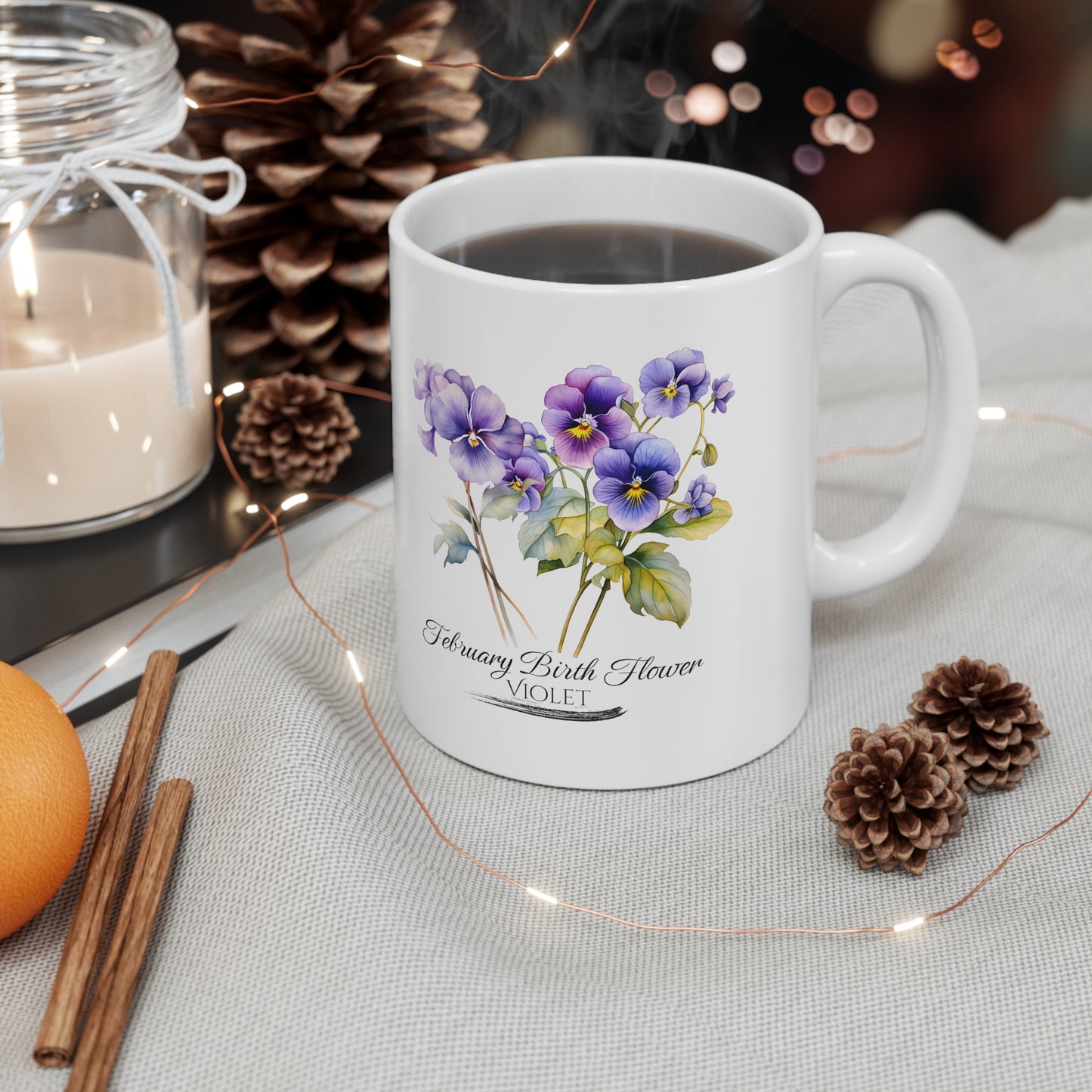 February Birth Flower (Violet): Ceramic Mug 11oz