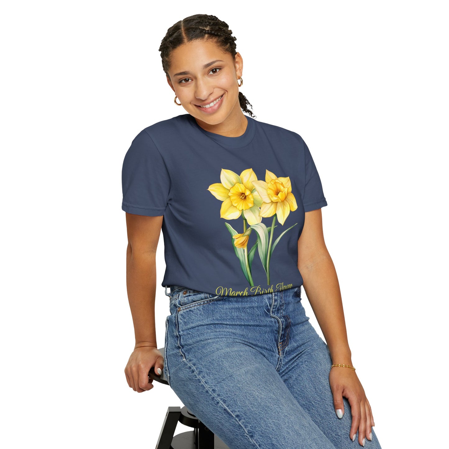 March Birth Flower "Jonquil" (For Print on Dark Fabric) - Unisex Garment-Dyed T-shirt