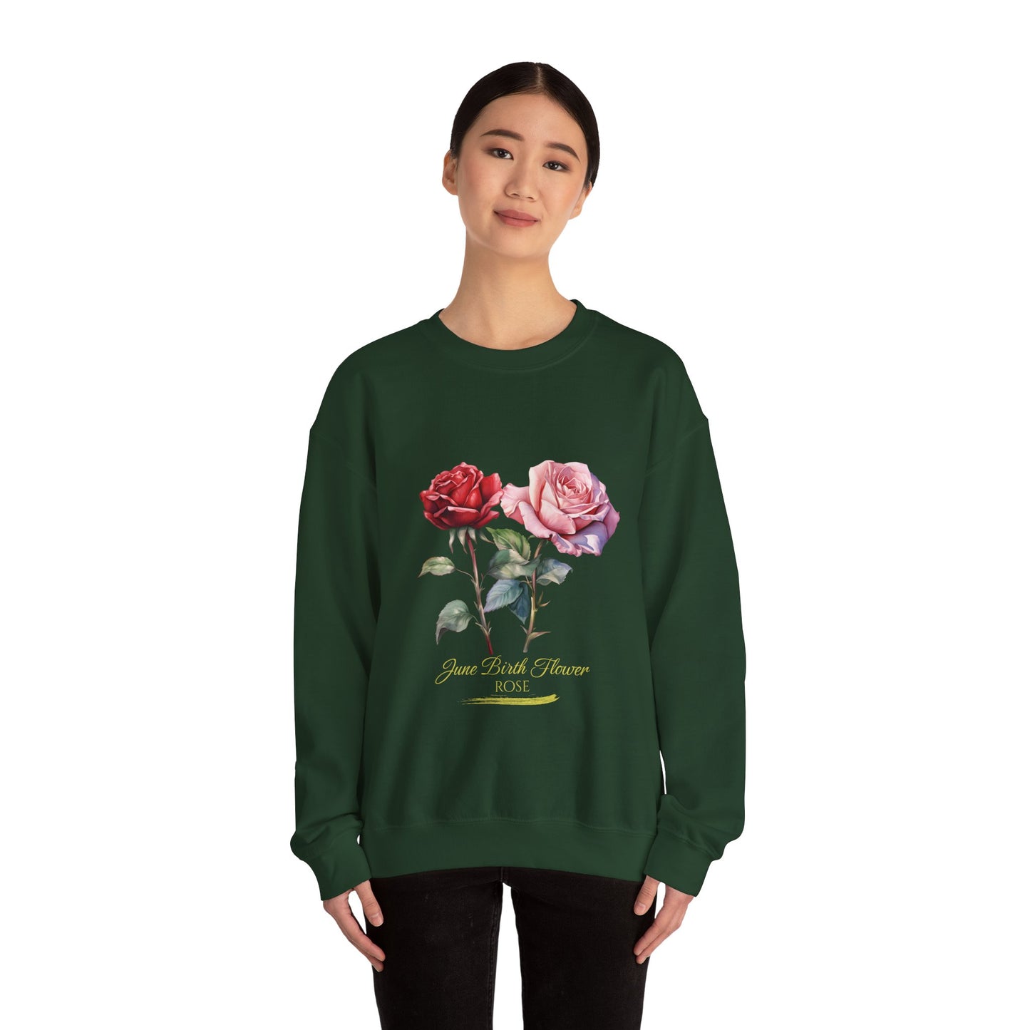 June Birth Flower (Rose) - Unisex Heavy Blend™ Crewneck Sweatshirt