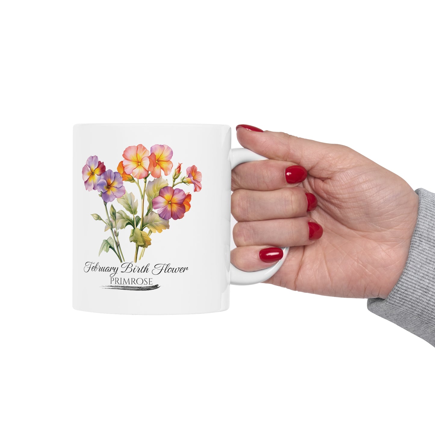 February Birth Flower (Primrose): Ceramic Mug 11oz