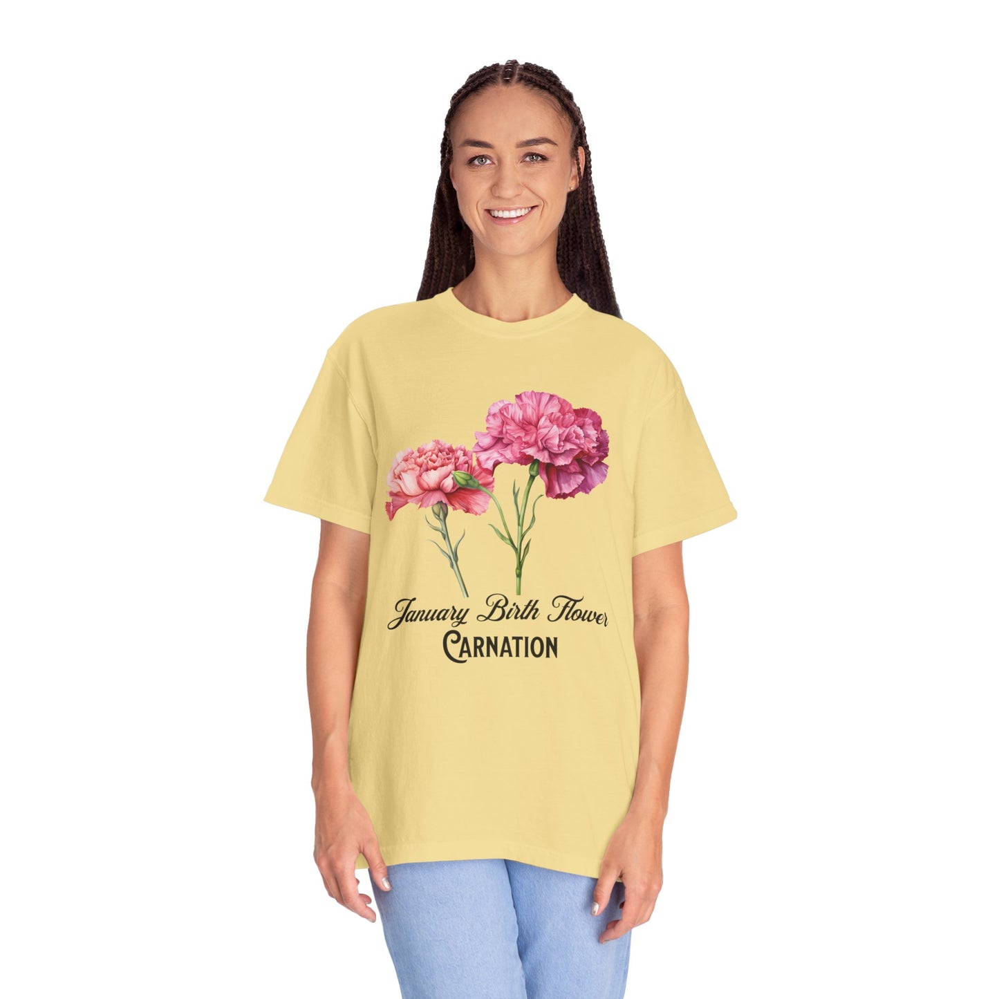 January Birth Flower "Carnation" - Unisex Garment-Dyed T-shirt