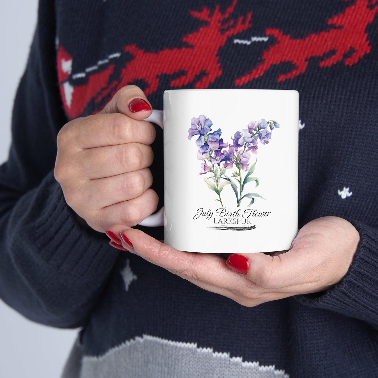 July Birth Flower (Larkspur): Ceramic Mug 11oz