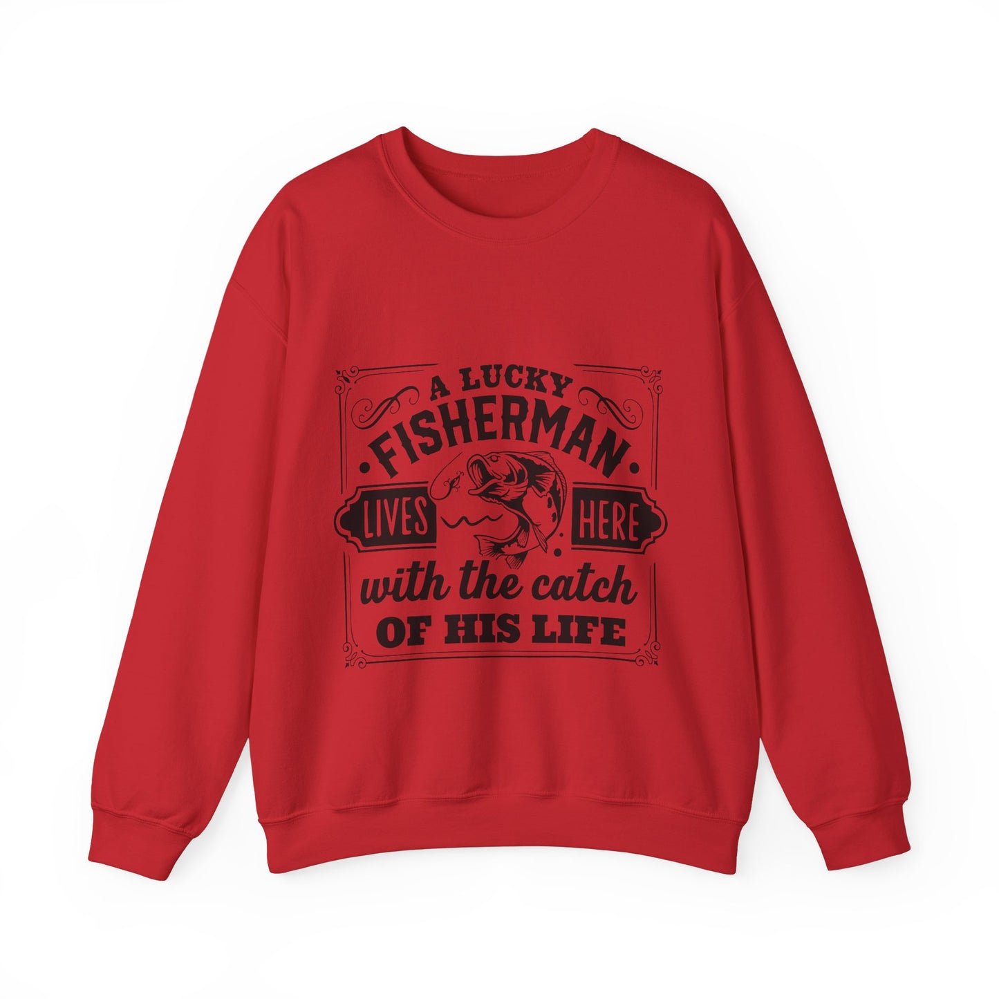 Lucky fisherman lives here - Unisex Heavy Blend™ Crewneck Sweatshirt