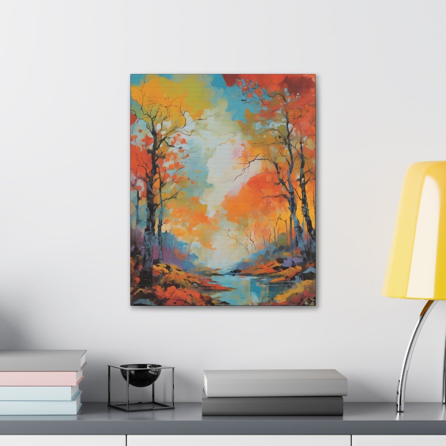 Fall Season Creek: Canvas Gallery Wraps