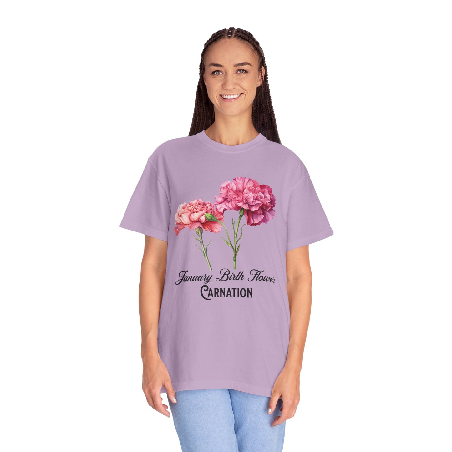 January Birth Flower "Carnation" - Unisex Garment-Dyed T-shirt