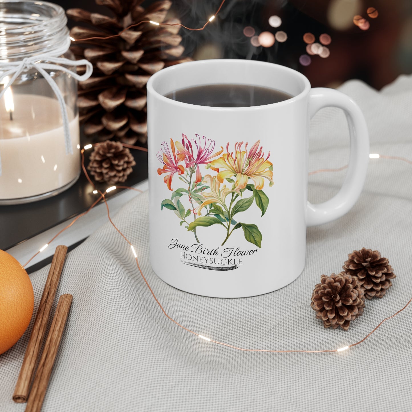 June Birth Flower (Honeysuckle): Ceramic Mug 11oz