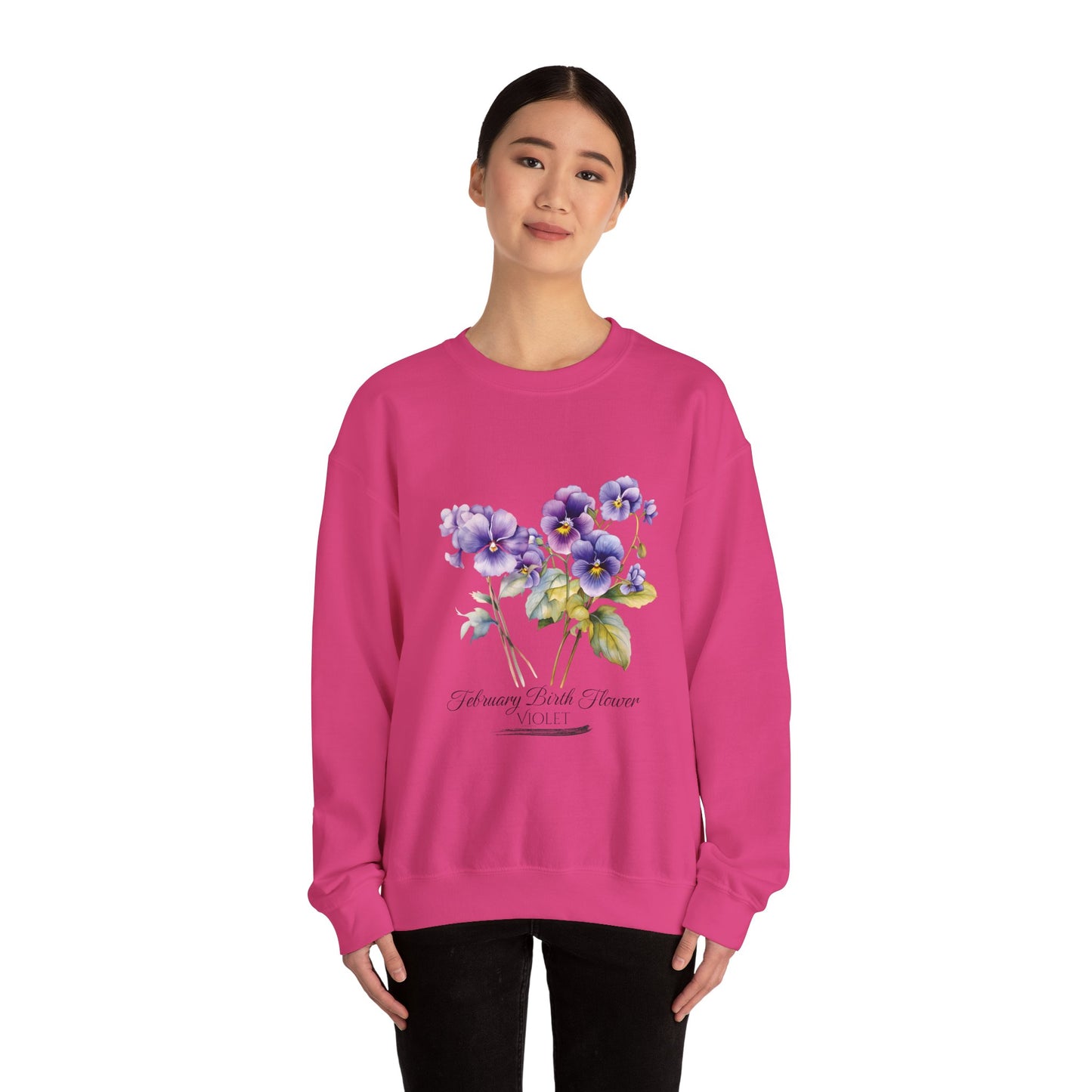 February Birth Flowers (Violet) - Unisex Heavy Blend™ Crewneck Sweatshirt