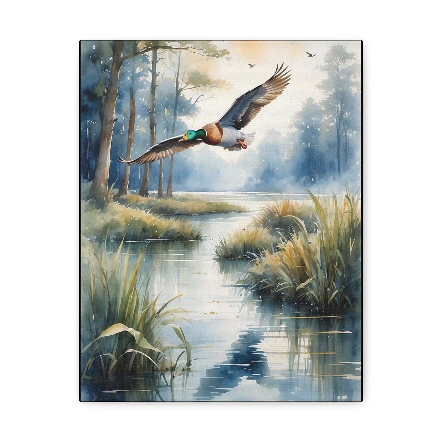 Duck flying over the river - Canvas Gallery Wraps