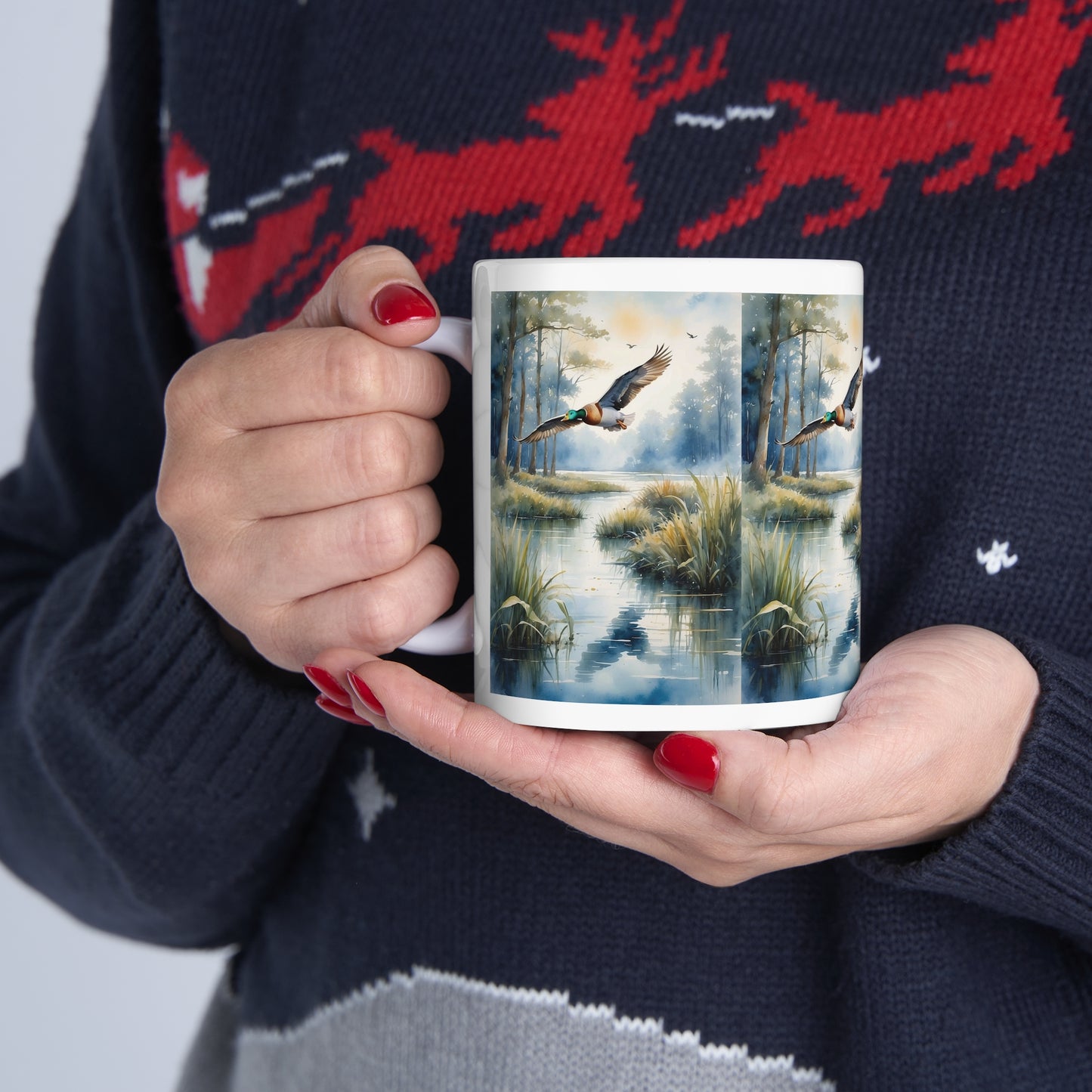 Duck flew over the riverbank: Ceramic Mug 11oz.