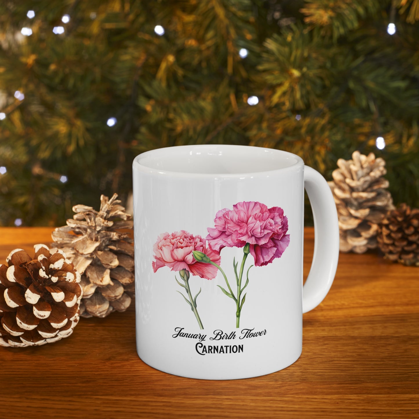 January Birth Flower (Carnation): Ceramic Mug 11oz