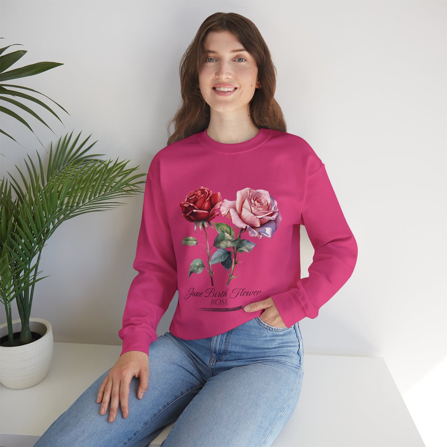 June Birth Flower (Rose) - Unisex Heavy Blend™ Crewneck Sweatshirt