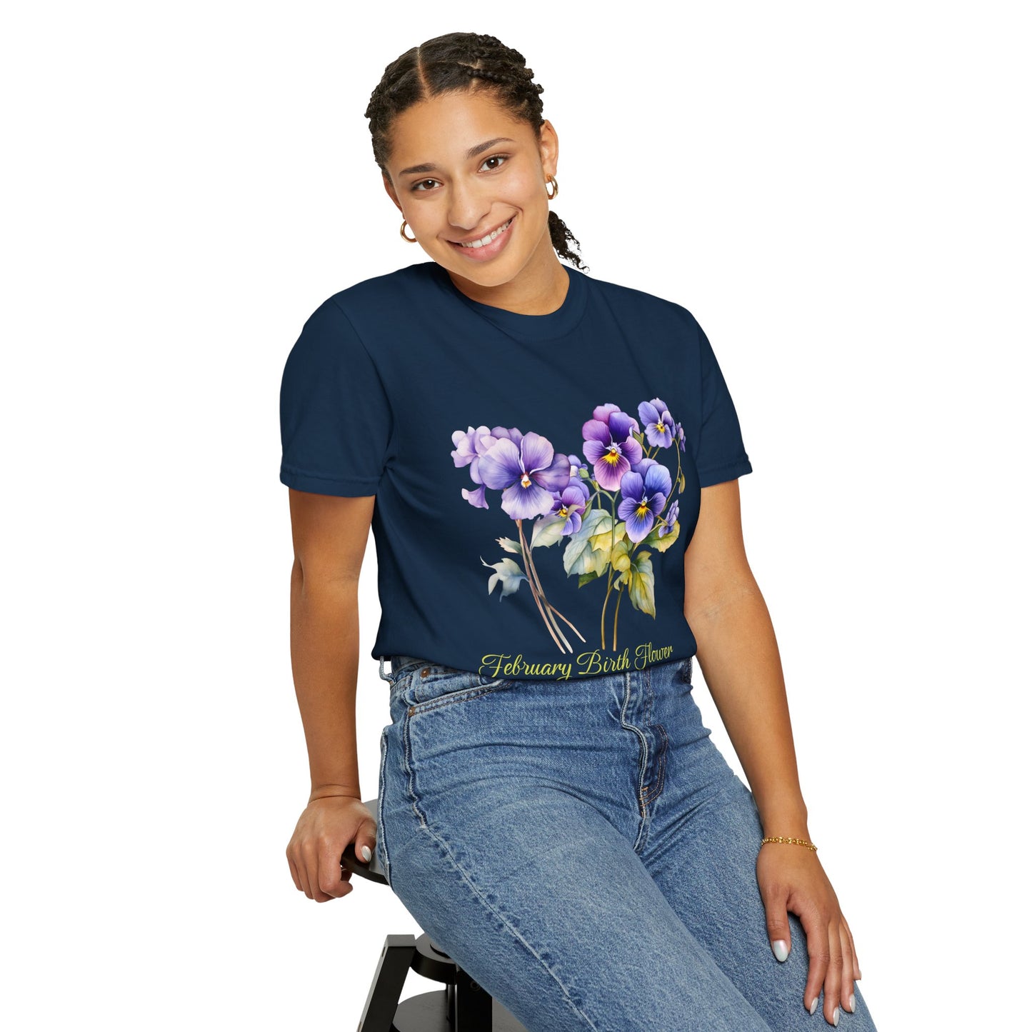 February Birth Flower "Violet" (For Dark Print) - Unisex Garment-Dyed T-shirt
