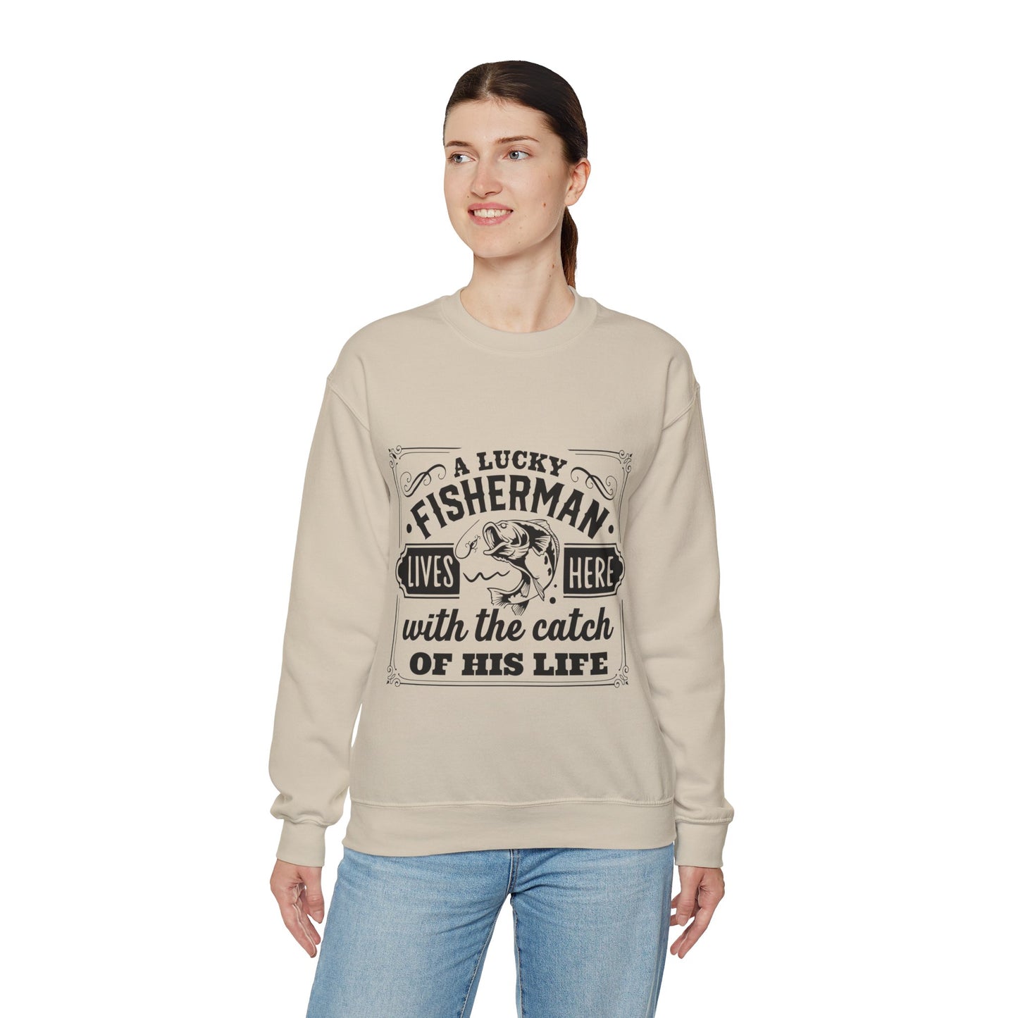 Lucky fisherman lives here - Unisex Heavy Blend™ Crewneck Sweatshirt