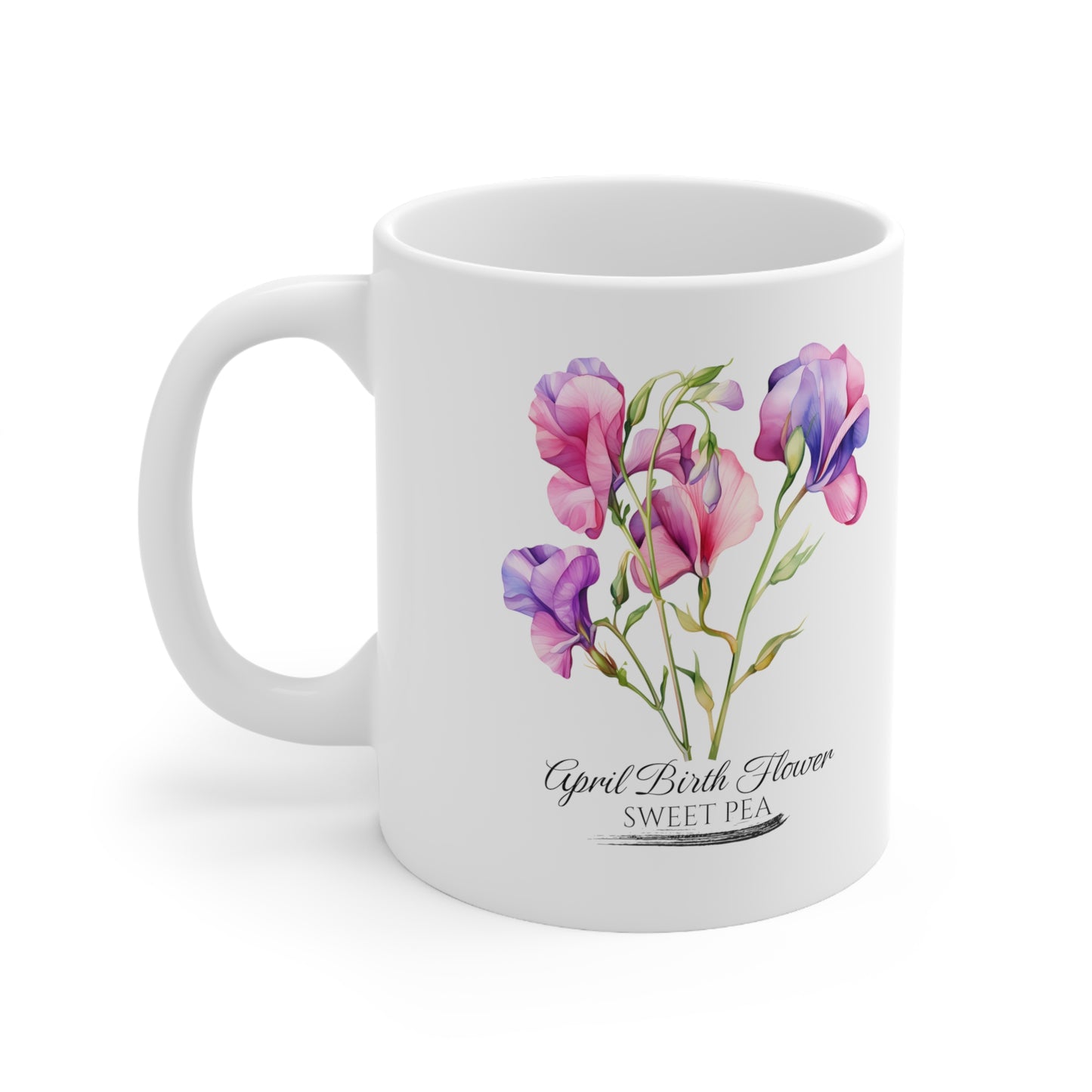 April Birth Flower (Sweet Pea): Ceramic Mug 11oz