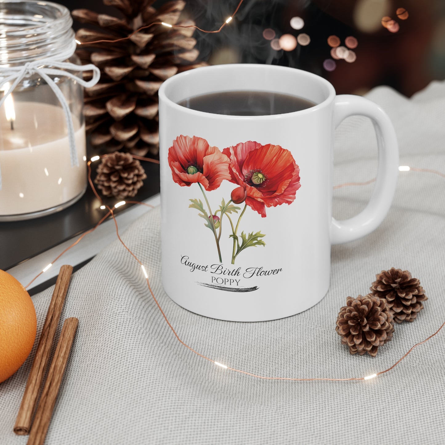 August Birth Flower (Poppy): Ceramic Mug 11oz