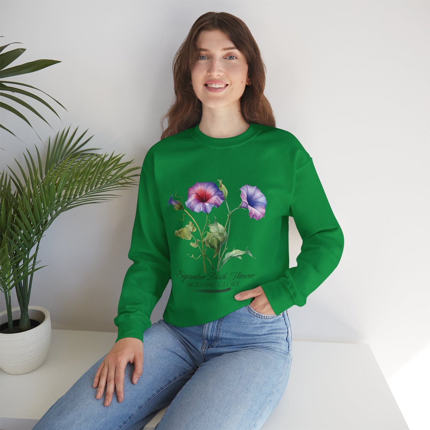 September Birth Flower (Morning Glory) - Unisex Heavy Blend™ Crewneck Sweatshirt